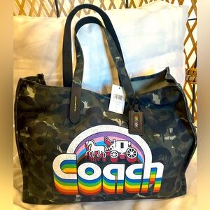 100 Percent Recycled Canvas Tote 42 w/Camo Print And Rainbow Horse And Carriage